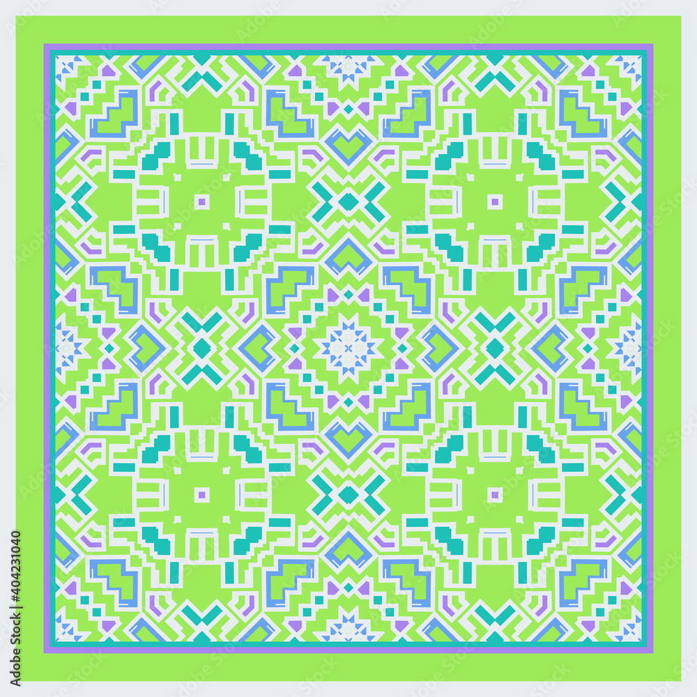 Creative trendy color abstract geometric mandala pattern in green pink, vector seamless, can be used for printing onto fabric, interior, design, textile. Home decor, interior design, tile design. 