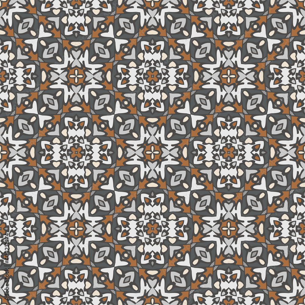 Creative trendy color abstract geometric pattern in white black orange, vector seamless, can be used for printing onto fabric, interior, design, textile. Home decor, interior design, tile design. 