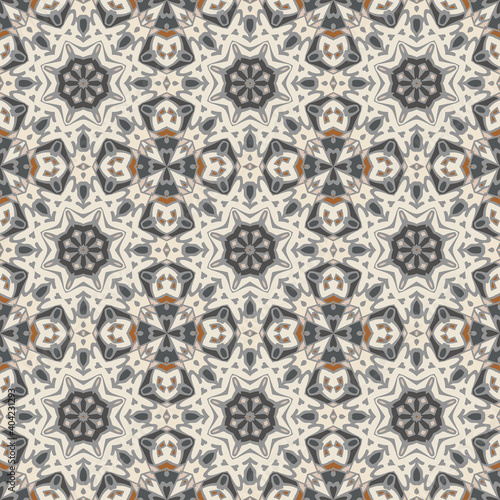 Creative trendy color abstract geometric mandala pattern in gray black orange, vector seamless, can be used for printing onto fabric, interior, design, textile. Home decor, interior design. 