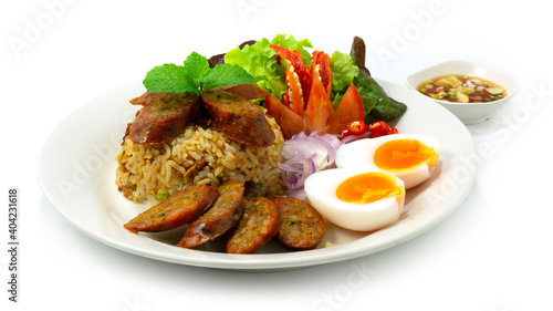 Fried Rice with Notrhern Thai Spicy Sausage Thaifood
