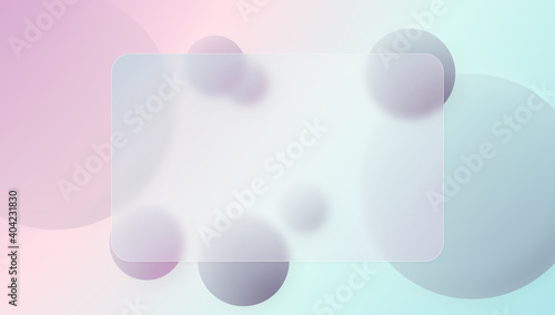 Frozen glass effect on the background with bubble, card. Pink and blue background