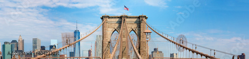 Panoramic View Brooklyn Bridge and Manhattan Skyline New York City