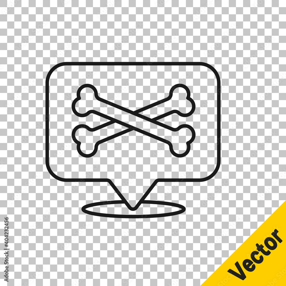 Black line Location pirate icon isolated on transparent background. Vector. Black line Location pirate icon isolated on transparent background. Vector.