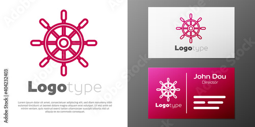 Logotype line Ship steering wheel icon isolated on white background. Logo design template element. Vector.