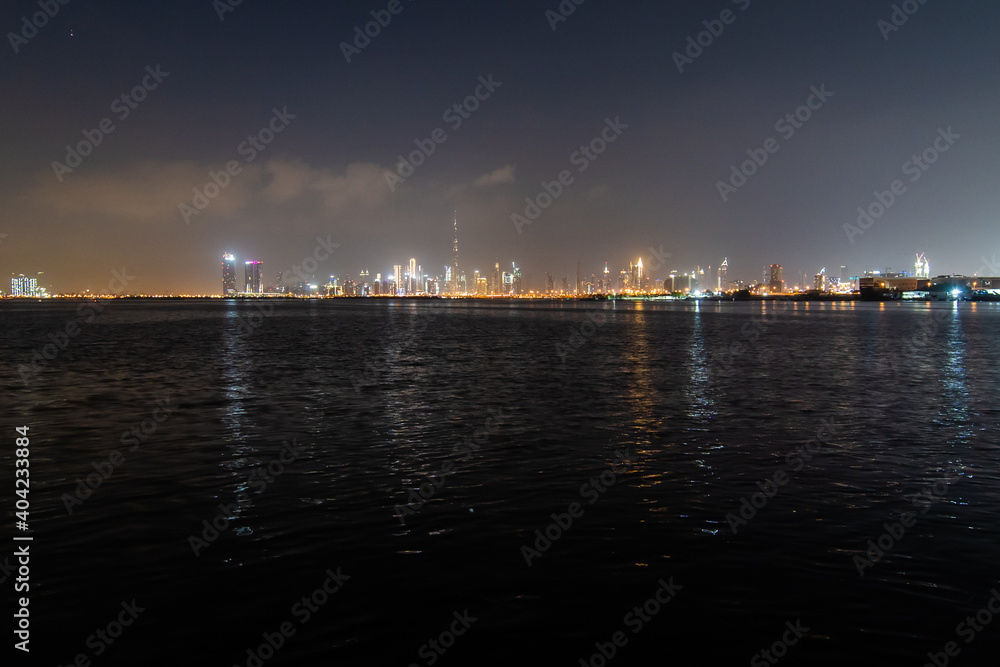 UAE, Dubai - December, 2020: view of Creek Harbour district. Beautiful view on Dubai skylines in the night.