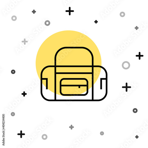 Black line Sport bag icon isolated on white background. Random dynamic shapes. Vector.
