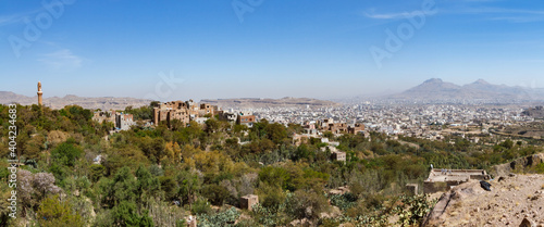 Panoramic view of Sana'a city from hilltop in Yemen