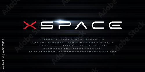 Space style alphabet. Futurism font, minimalist type for modern futuristic logo, monogram, digital device, hud graphic, robot or cosmic technology. Minimal style letters, vector typography design