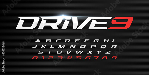 Dynamic letters and numbers set. Drive alphabet, dynamic font, wind type for modern sport logo, motion headline and action lettering. Vector typographic design.