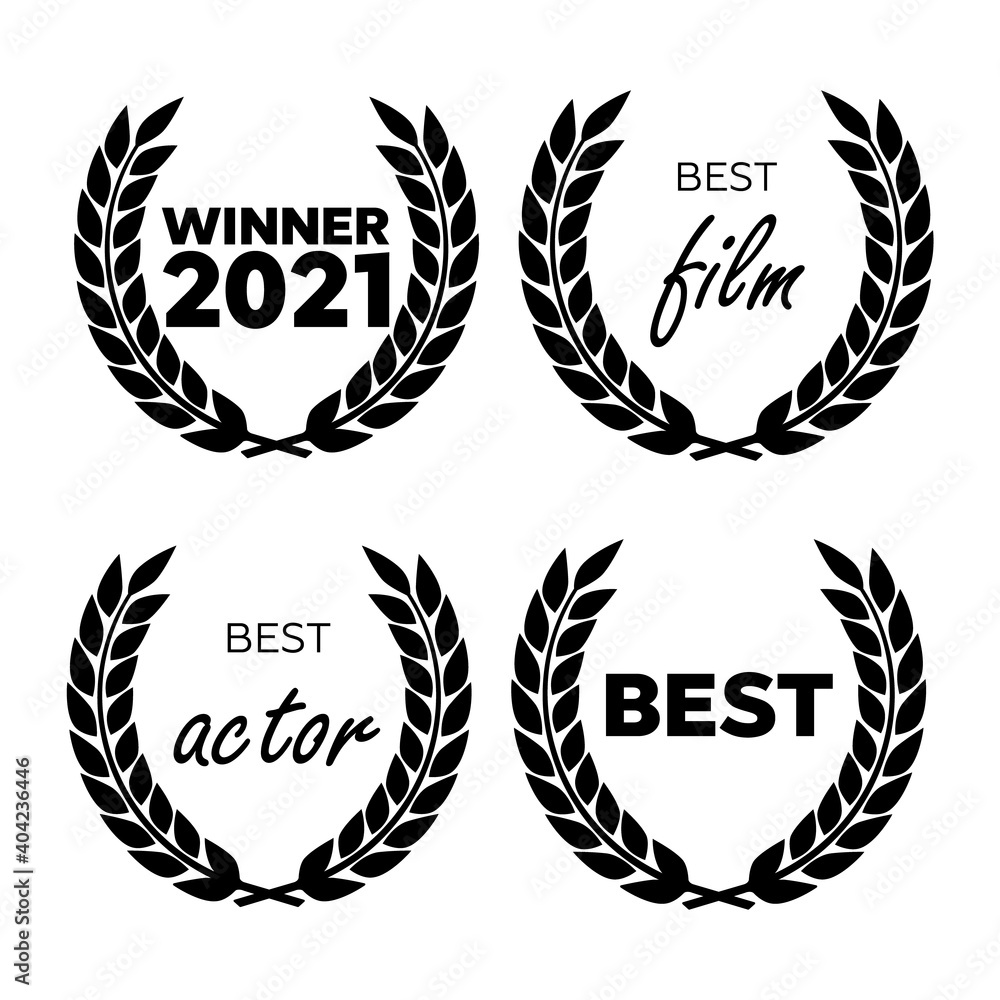 Obraz premium Circular vector winner emblems. Laurel wreaths and ribbon rosettes vector