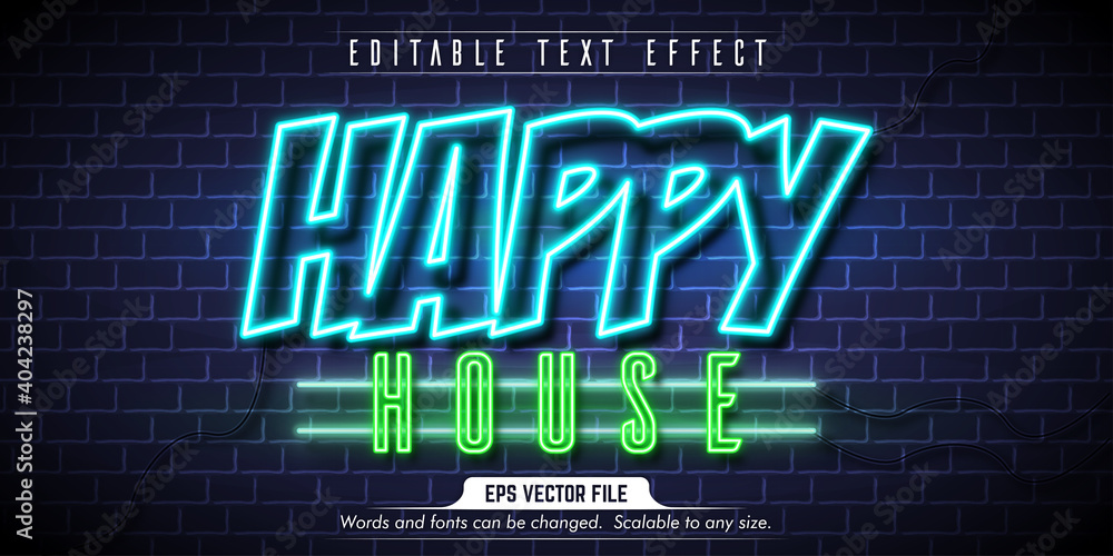 Happy text, neon style editable text effect Happy text, neon style editable text effect