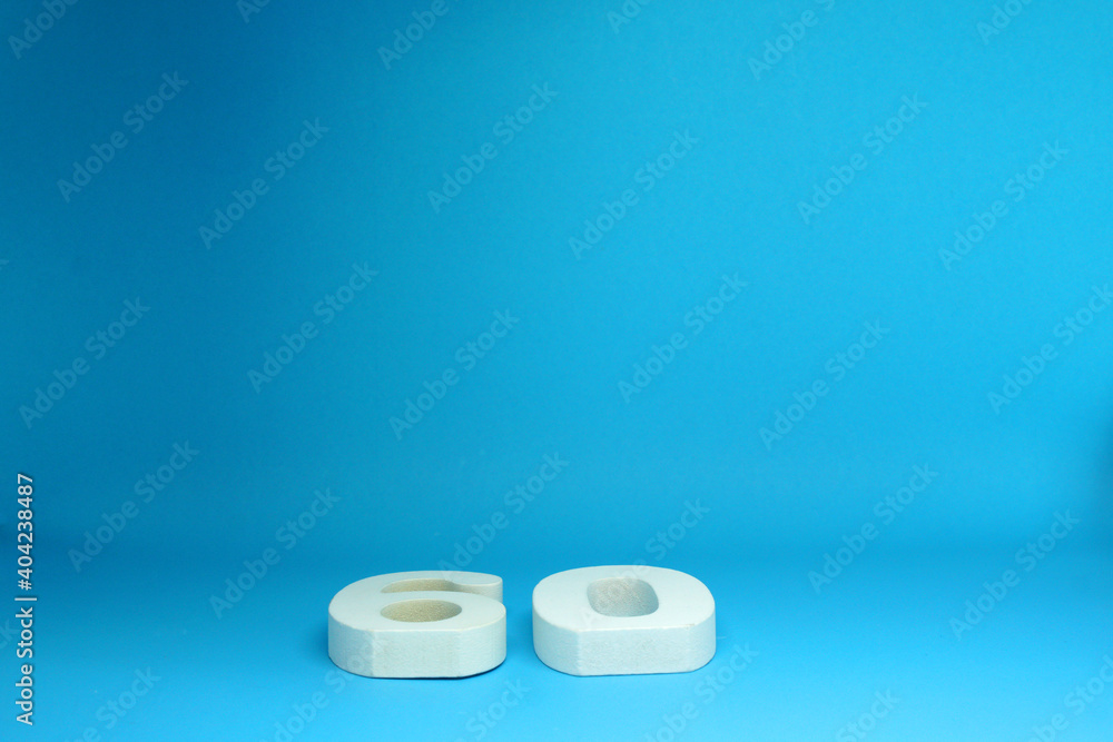 Sixty ( 60 ) white wooden Isolated Blue Background with Copy Space - New promotion 60% Percentage Business Sixty ( 60 ) white wooden Isolated Blue Background with Copy Space - New promotion 60% Percentage Business