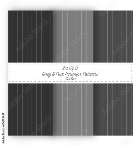 Set of 3 Grey & Pink Seamless Pinstripe Pattern - Background - Fabric