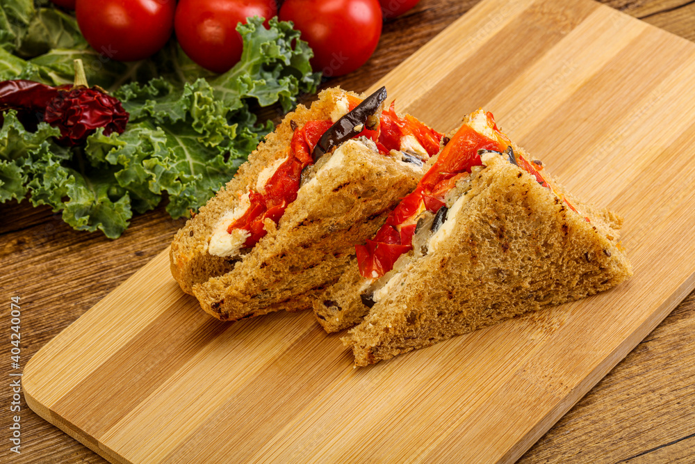 Club sandwich with eggplant and cheese Club sandwich with eggplant and cheese