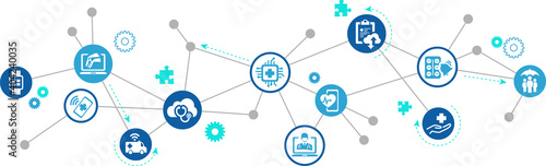 digital healthcare / smart health devices / iot technology in medicine vector illustration. Concept around medical big data, cloud applications, wearable health monitoring, digital / virtual diagnosis
