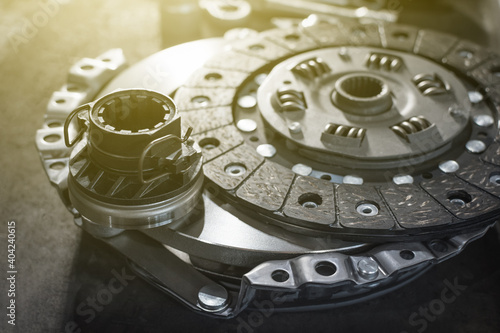 Photos new clutch kit in a car service before installation on a car