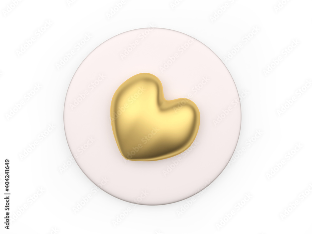 Golden heart on a round stand isolated on white background. View from above . 3d illustration Golden heart on a round stand isolated on white background. View from above . 3d illustration