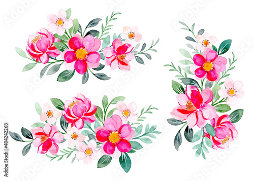 Fototapeta Naklejka Na Ścianę i Meble -  Pink floral bouquet collection with watercolor