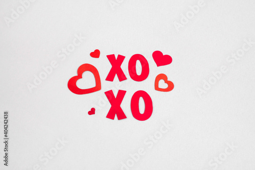 Xoxo phrase paper lettering.Romantic picture. Top view.