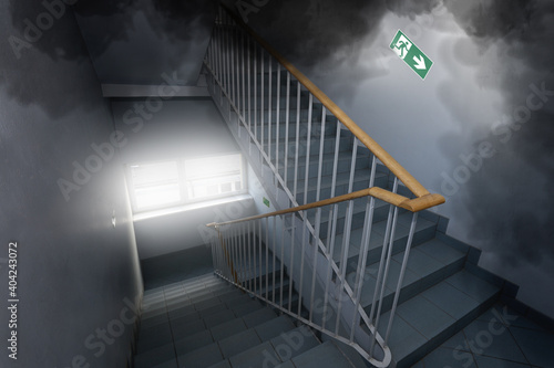 smog and smoke in the office building - emergency exit