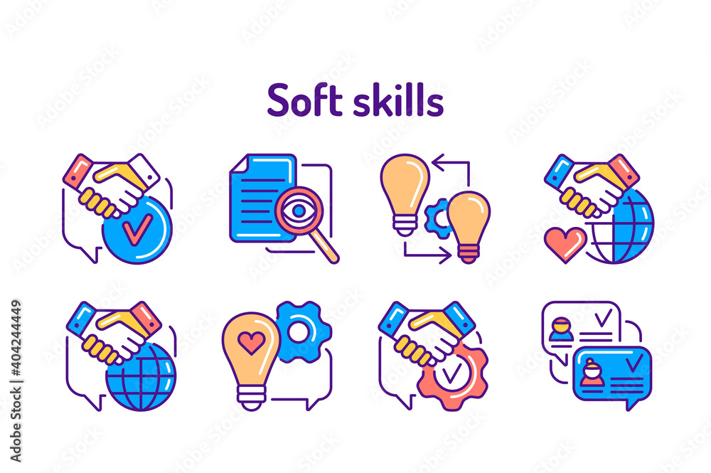Soft skills color line icons set. Pictograms for web, mobile app, promo ...