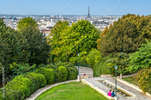 The park of Belleville with the panorama of Paris in the background