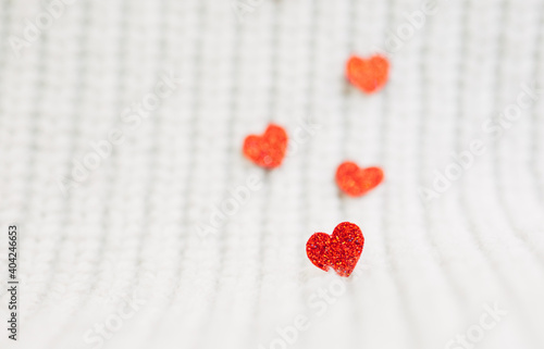 happy valentine day.Red heart.shiny red heart on a white knit background