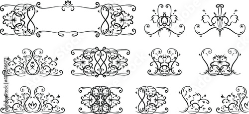 Collection of black decorative ornaments isolated on white background. Abstract decor elements for design. Vector illustration. EPS 10.