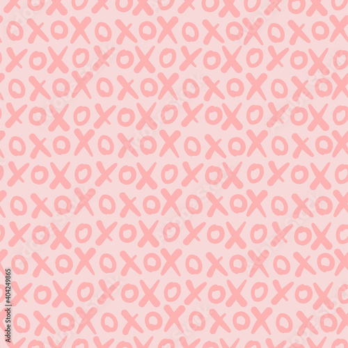 Hugs and kisses abbreviation seamless pattern. Xoxo gentle pink background. Love relationship Valentines Day design. Vector illustration