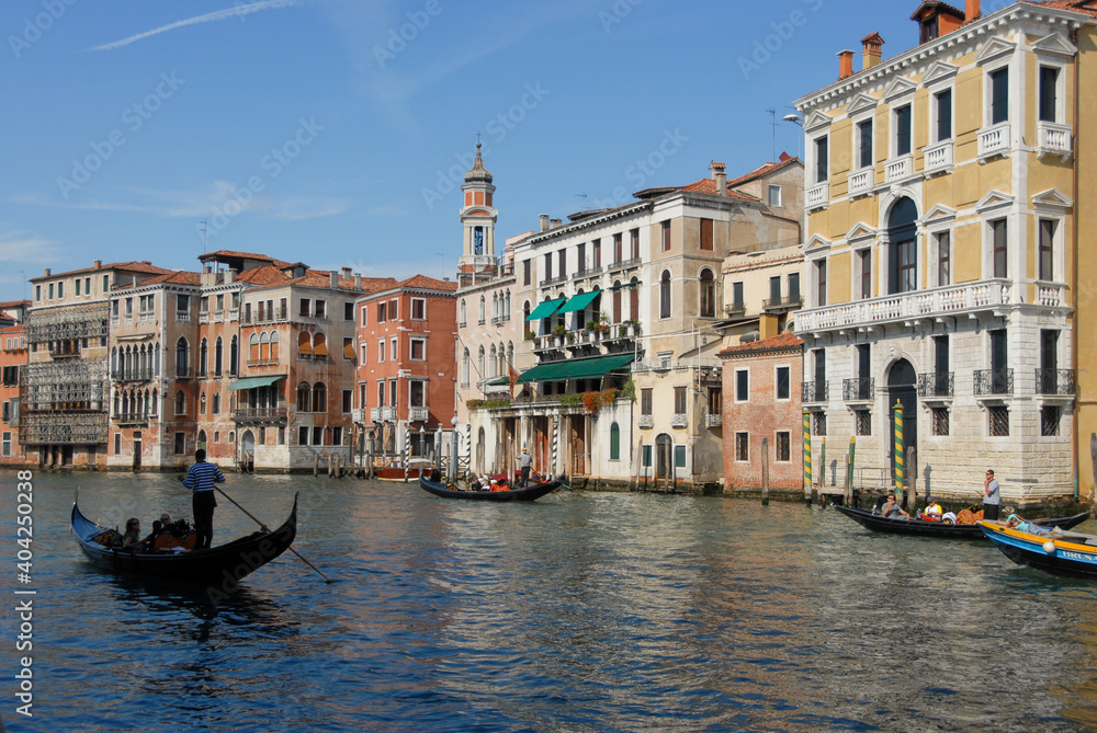 Panoramic View from Rialto Market of Grand Canal in Venice