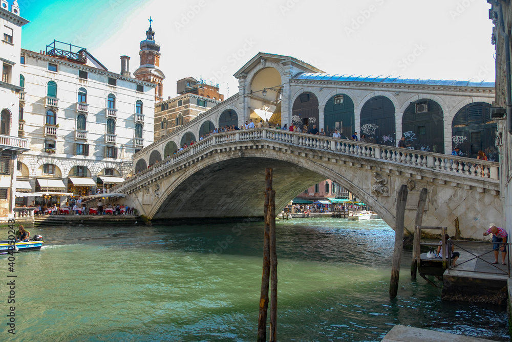 Panoramic View of Rialto Bridge of Grand Canal in Venice