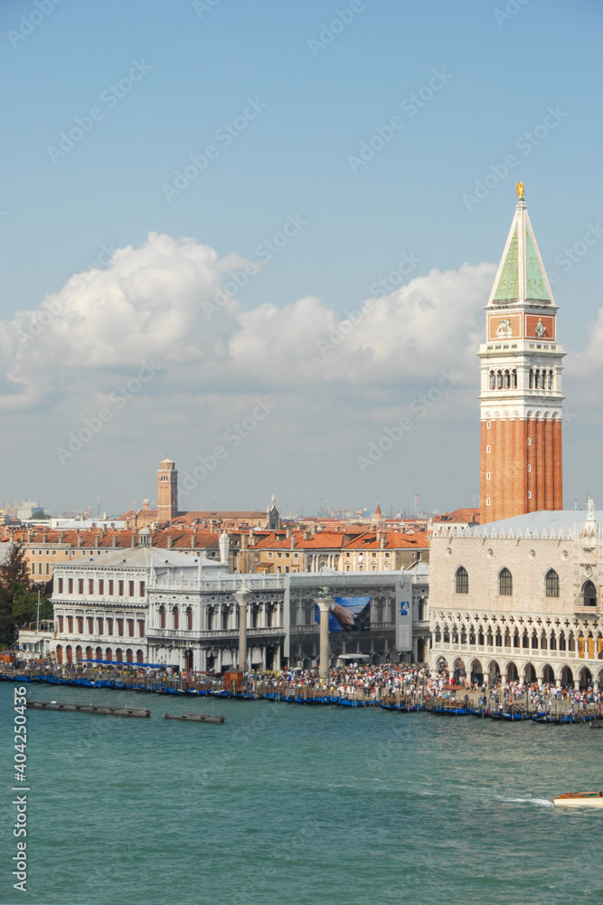 Panoramic view Dodge Palace and Bell Tower (Campanile ) on San Marco square Venice