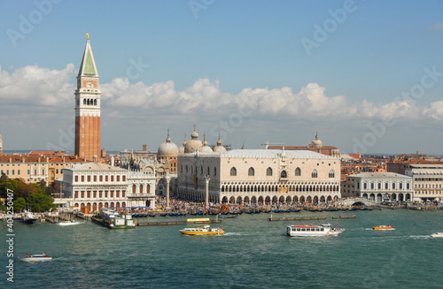 Panoramic view Dodge Palace and Bell Tower on San Marco square Venice