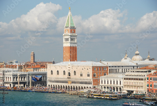 Panoramic view Dodge Palace and Bell Tower (Campanile) on San Marco square Venice