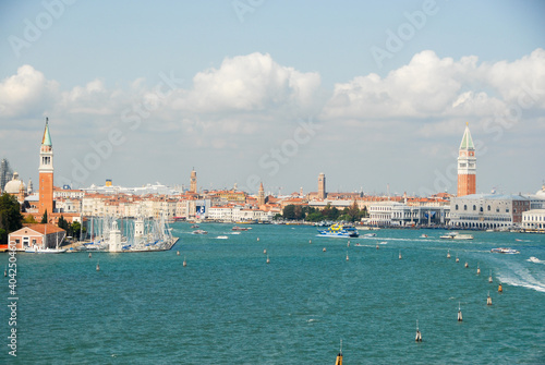 Panoramic view of Venice with Bacino of St Mark with Bell Tower (Campanile)
