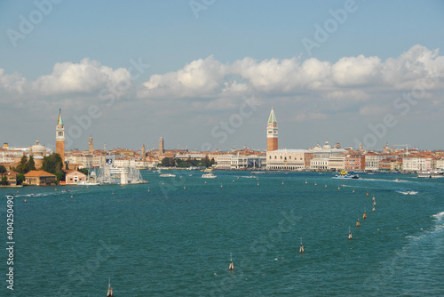 Panoramic view of Venice with Bacino of St Mark with Bell Tower (Campanile)