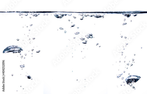 collection water bubble black oxygen air, in underwater clear liquid with bubbles flowing up on the water surface, isolated on a white background