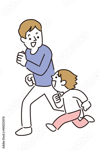 父と一緒に走る男の子