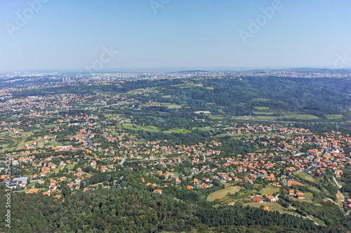 panoramic view from Avala Tower near city of Belgrade, Serbia