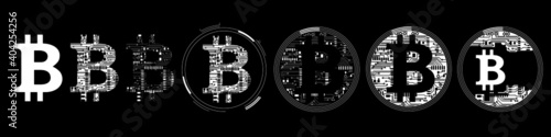 Bitcoin theme design. Bitcoin digital cryptocurrency in circuit board style. Vector Illustration
