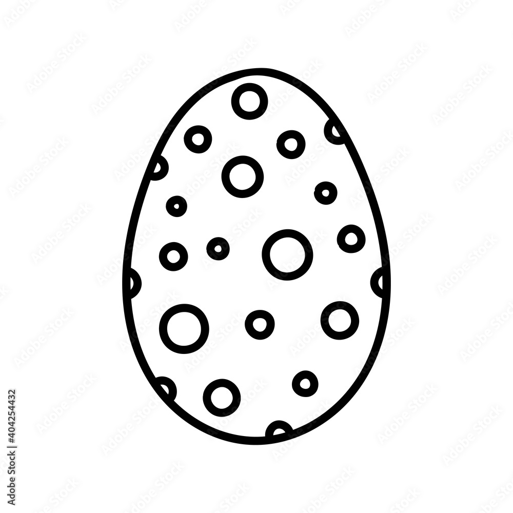 One easter egg with black ornament of circles, balls, dots on white background. Simple Spring holiday symbols One easter egg with black ornament of circles, balls, dots on white background. Simple Spring holiday symbols