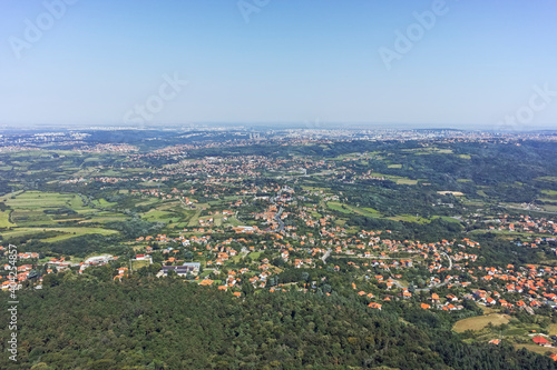 panoramic view from Avala Tower near city of Belgrade, Serbia