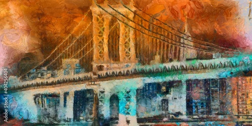 Manhattan bridge colorful painting © rolffimages