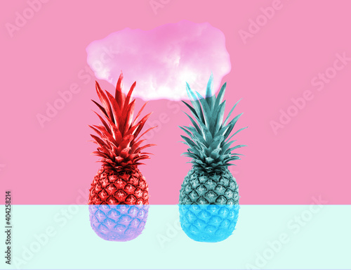 Photo of colorful pineapples on a retro background