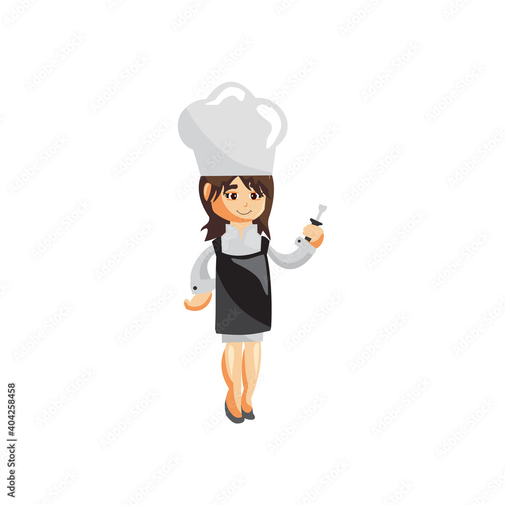 Chef Woman character creation Illustration Template Pose hold screwdriver
