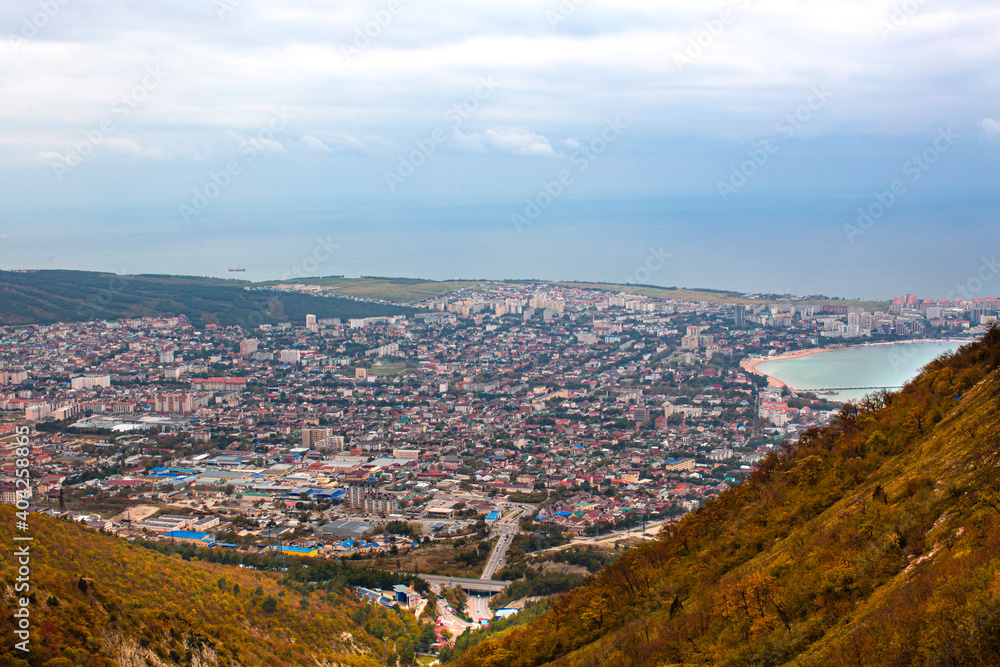View of the city and the sea from a high mountain