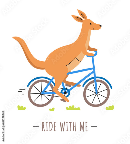 Cute kangaroo ride on a bicycle.