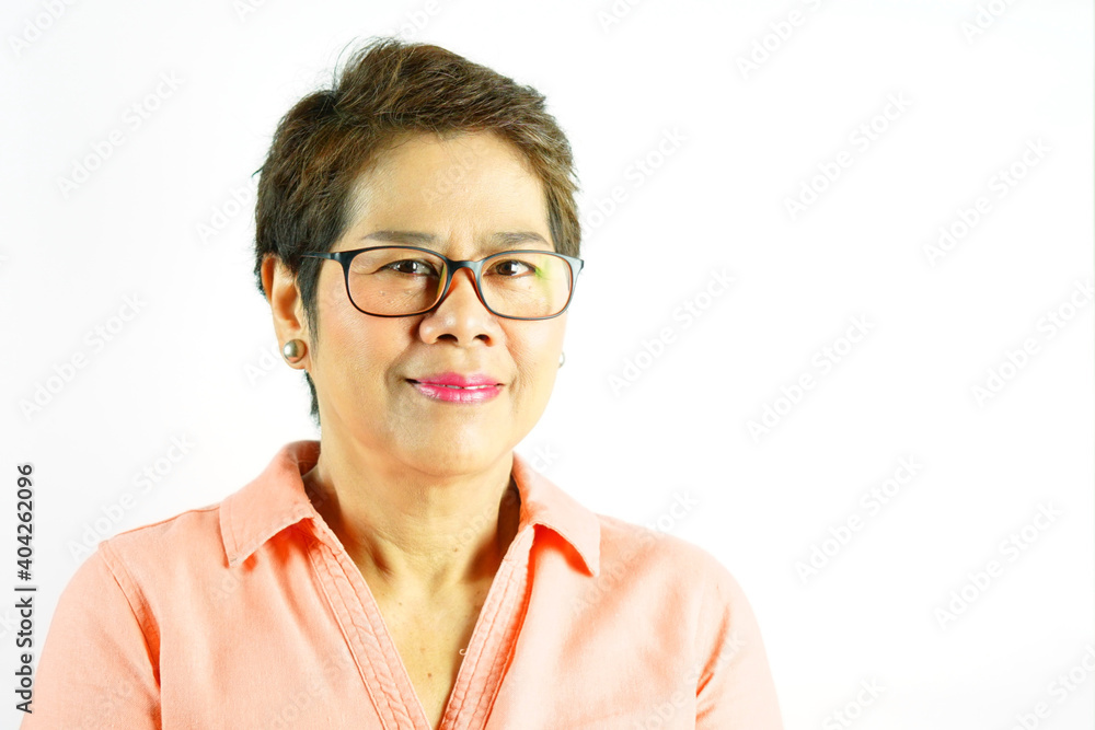 Middle aged Woman smail on white background