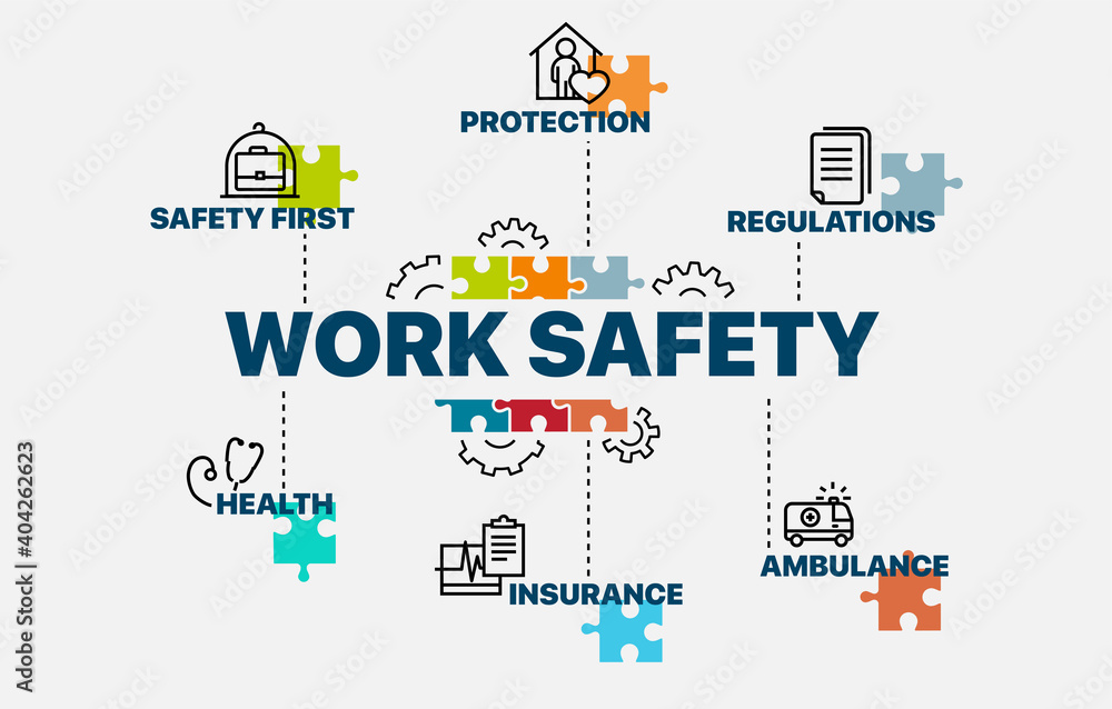 Work safety concept. Infographics. Chart with keywords and icons. Work safety vector illustration. Work safety concept. Infographics. Chart with keywords and icons. Work safety vector illustration.
