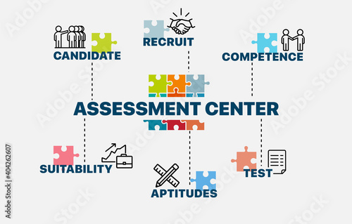 Assessment concept. Infographics. Chart with keywords and icons. Assessment vector illustration.